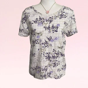 vintage 90s cottagecore boho butterfly flower top M y2k purple white grunge - Picture 1 of 12