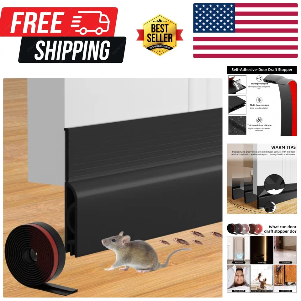 Door Draft Stopper for Bottom of Door Adjustable Weather 39inch Black