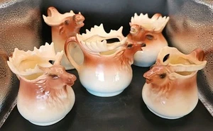 Lot Of 5 Creamer Pitcher Moose Head Blue bottom Marked Czech Slovakia VINTAGE - Picture 1 of 22