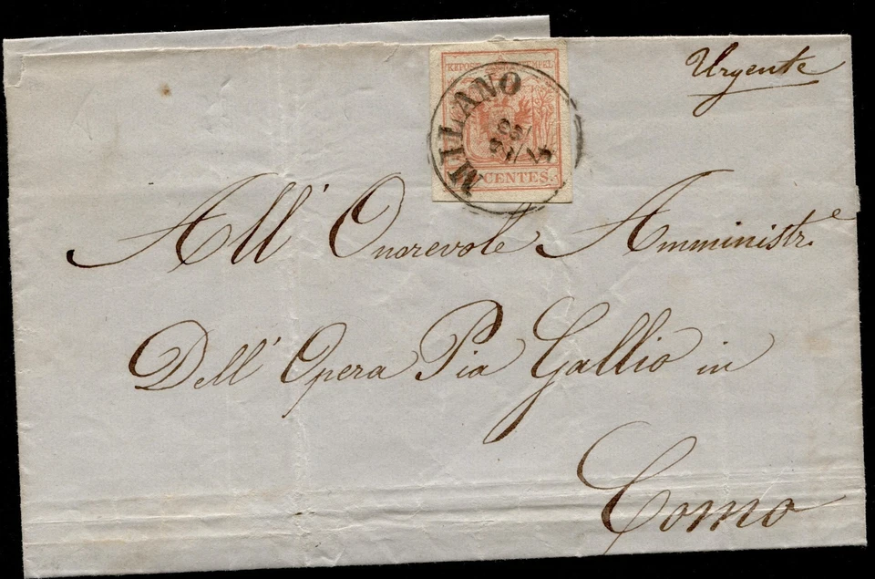 Parte di lettera da Milano a Como del 28-4-1855, affrancata 15 cent. (rf. 172) - Imagen 1 de 1