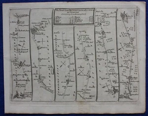 HUNTINGDON, IPSWICH, NORWICH, antique road map, SENEX, OGILBY, pl 80-81, 1762 - Picture 1 of 6