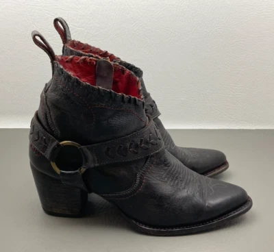 BED STU Tania Botines Talla 9 Western Arnés Cuero Botín Negro Foto 1 de 4