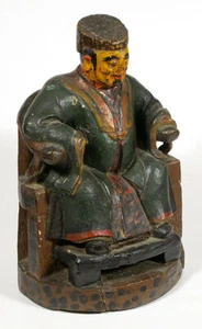 18th–19th C. Antique Qing Dynasty Chinese ANCESTOR FIGURE Sculpture PAINTED WOOD - Picture 1 of 7