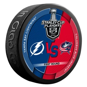 2020 Rd 1 Tampa Bay Lightning vs Columbus Blue Jackets Stanley Cup Playoffs Puck - Picture 1 of 2
