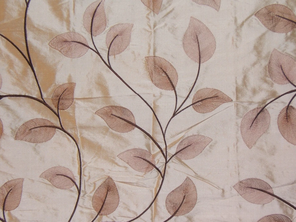 Highland Court "刺绣阿斯彭叶" 100% 真丝, 织物残余物, 米黄色 — 第 1/2 张图片