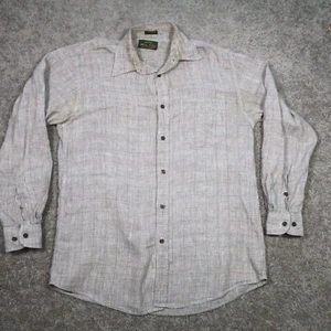 Orvis Linen Shirt Mens M Oversized Brown Houndstooth Button Up Distressed - Picture 1 of 13