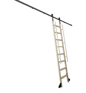 Glab Handle Knotty Pine Wood Ladder,Fit FD Black Track Library Sliding Hardware - Picture 1 of 14