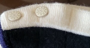 AUTH CHANEL CASHMERE STRIPED BLUE WHITE BLACK SWEATER CC BUTTONS 34 - Picture 1 of 14