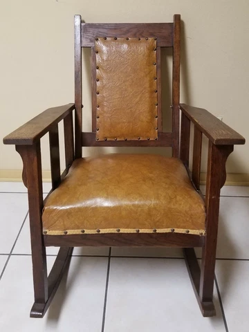 Antique Solid Wood Rocker Rocking Chair w/ Leather Seat and Back Cover