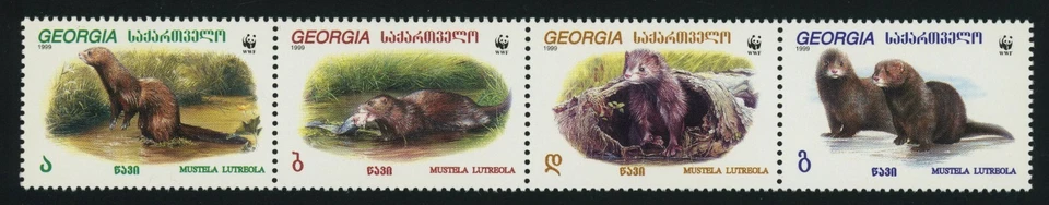 Georgia 209a WWF Mustela Lutreola Fondo Mundial para la Naturaleza Tira de franqueo 1999 Como Nueva Sin usar Foto 1 de 1