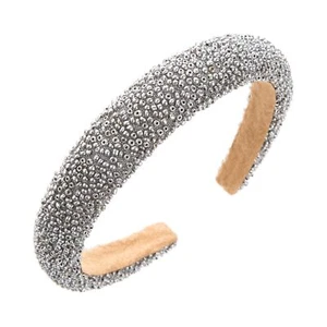 Silver Beaded Hairband Wide Padded Non Slip Headband Colorful Women's Gift - Picture 1 of 5