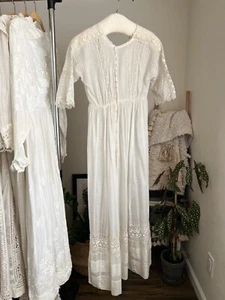 Antique Edwardian Irish Lace Pintucking Cotton Lawn Lingerie Tea Summer Dress - Picture 1 of 24