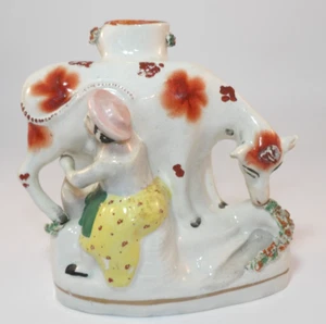 Antike 6,5" Staffordshire Überlauf Vase Milchmädchen melkende Kuh um 1860 GAC - Bild 1 von 13