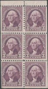 Booklet Pane of 6 stamps - Scott 720b - 3 cent - Washington - 1932 - MNH - Picture 1 of 1