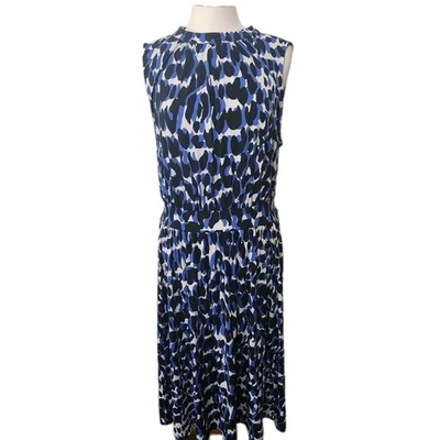 Vestido midi para mujer Leota talla 1X azul elástico cintura espalda lazo pulóver cuello corbata  Foto 1 de 4