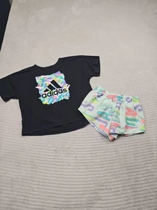 Adidas Shorts & Shirt Girls Small 7/8 Lined Running Shorts & Oversized Tshirt - Picture 1 of 9
