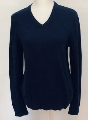 Suéter feminino Banana Republic tamanho M azul marinho algodão pima cashmere gola V manga longa - Imagem 1 de 4