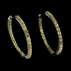 925 Sterling Silver Earrings Yellow Sapphire Round Diamond Cut Gemstone Jewelry - Picture 1 of 13