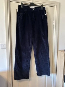 Next Trousers Size 16 Womens Velvet Navy Wide Leg High Rise Pockets - Imagen 1 de 11