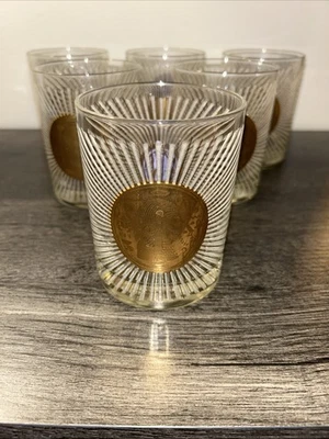 Georges Briard Vintage ON THE Rocks Vidrio MOTIVO EGIPCIO ORO 24K Juego de 6 Foto 1 de 4