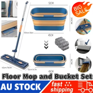 42CM Mop 360°Rotating Wet Cleaning Magic Self Wringing Mop+Foldable Bucket+6Mops - Picture 1 of 11
