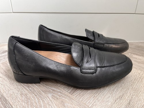 Scarpe mocassini mocassini Clarks neri destrutturati da donna in pelle taglia UK 3 D