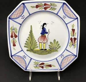 Henriot Quimper Faience Pottery Mistral Blue Luncheon Plate Man Octagonal 9" - Picture 1 of 14