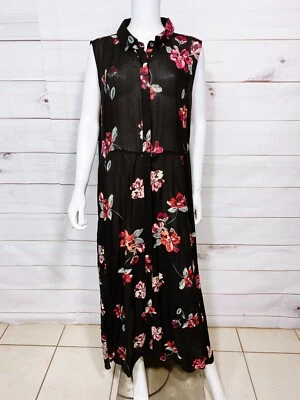 Woman Within Womens Dress Size 22W Black Floral Button Up Pockets Sleeveless - Image 1 of 4