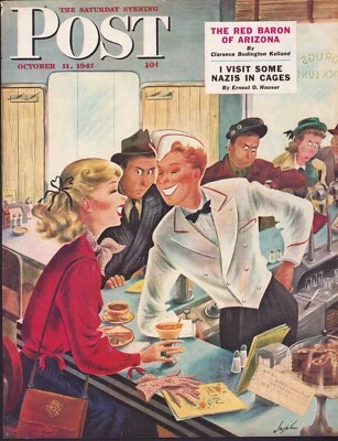 1947 OCT 11 Flirting Soda Jerk SATURDAY EVENING POST COVER ONLY #1 - Image 1 of 3