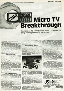 Vintage Printwerbung 1979 JS&A Micro TV Breakthrough Sinclair Micro TV Fernseher - Bild 1 von 2