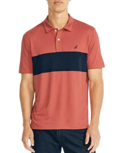 Nautica Mens Size Medium Polo Short Sleeve Shirt Cardinal Color Block Wicking - Picture 1 of 6