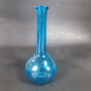 Mid Century Flower Vase Made of Glass With Air Bubbles, Handmade Blue - Picture 1 of 7