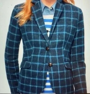 Talbots Jacket Women 14 Blue Plaid Wool Long Sleeve Fitted Blazer In New Cond. - Picture 1 of 9