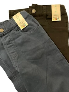 2 Pair Boys Sz 10 Classic Straight Leg Pants Elastic Waist Blue & Black Twill - Picture 1 of 12