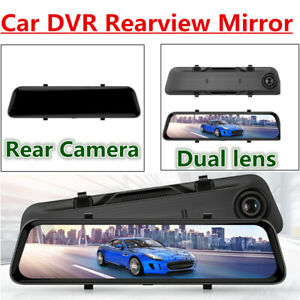 12" HD Dual Lens Car 32G DVR Rearview Mirror Dash Cam Recorder+Rear Camera