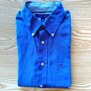 Tommy Hilfiger Medium Shirt Mens Blue 25" Pit-to-Pit Designer Short Sleeve Style - Picture 1 of 10