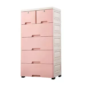 6 Drawers Dresser Shelf Plastic Cabinet Storage Home Bedroom Furniture Pink USA - Picture 1 of 12