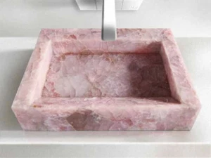 Lavabo/fregadero cuadrado rosa de cuarzo rosa decoraciones de tocador de baño hechas a mano - Imagen 1 de 5