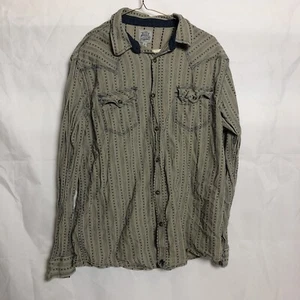 Moon Shine Shirt Mens L Tan Pattern Long Sleeve Pearl Snap Western - Picture 1 of 3