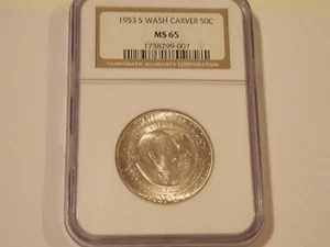 1953 S WASHINGTON CARVER  NGC MS65    COMMEMORATIVE  SILVER HALF DOLLAR  - Picture 1 of 5