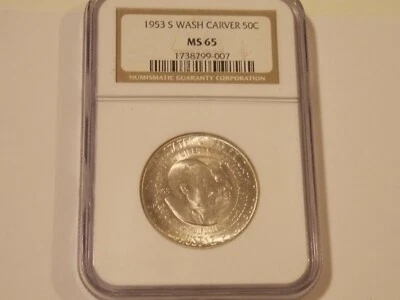 1953 S WASHINGTON CARVER  NGC MS65    COMMEMORATIVE  SILVER HALF DOLLAR  - Image 1 of 4