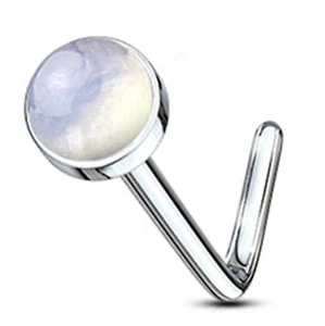 Nose L Bend Ring Stone Rose Quartz 3mm Head 20 Gauge 1/4" Steel  - Picture 1 of 3