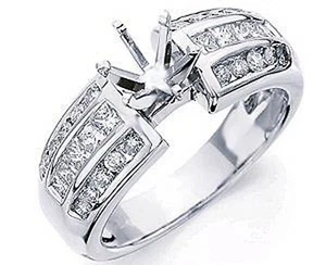 Anillo de compromiso redondo de diamantes princesa de 0,80 quilates semi montaje G VS2 oro de 14 k blanco  - Imagen 1 de 2