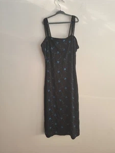 Hourglass Black Embroidered Floral Print Vintage Y2K Dress Medium - Picture 1 of 5