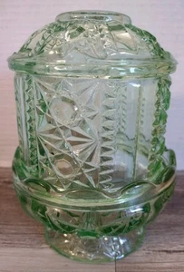 Vintage Indiana Glas Sterne und Stäbe grüne Fee Lampe/Feenlicht - Bild 1 von 8