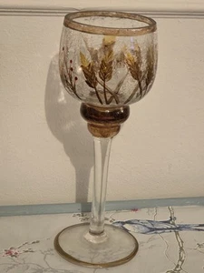 Yankee Candle Hand Blown Crackle Glass Candle Holder Gold & Red Berries - Picture 1 of 4