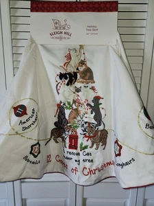Sleigh Hill Trading Co. 12 Dogs Of Christmas Tree Skirt 54" White Holiday NWOT - Picture 1 of 24