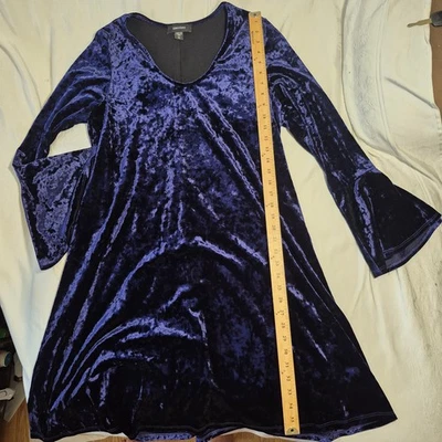 VESTIDO DE TERCIOPELO KAREN KANE GRANDE AZUL MORADO HECHO EN EE. UU. Foto 1 de 4