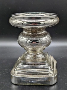 POTTERY BARN Antique Mercury Glass PILLAR Candle Holder 7”h Silver GORGEOUS! - Picture 1 of 4