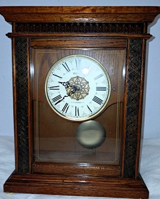 Seiko Oak Mantle Clock Musical Pendulum 6 different melodies Night Time Silence - Image 1 of 4